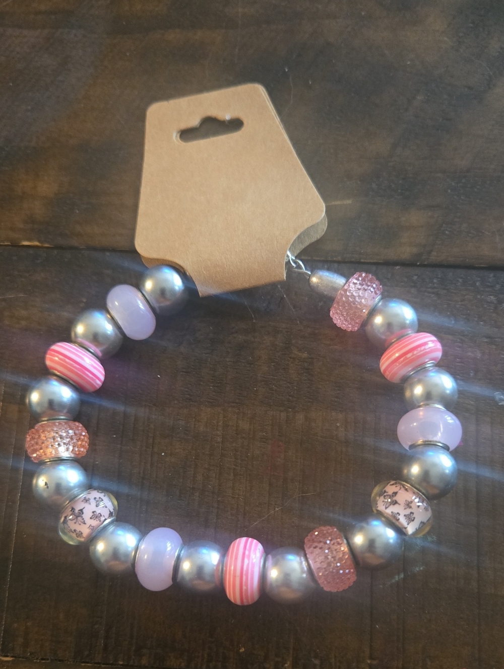Pink and Silver Beaded Bracelet